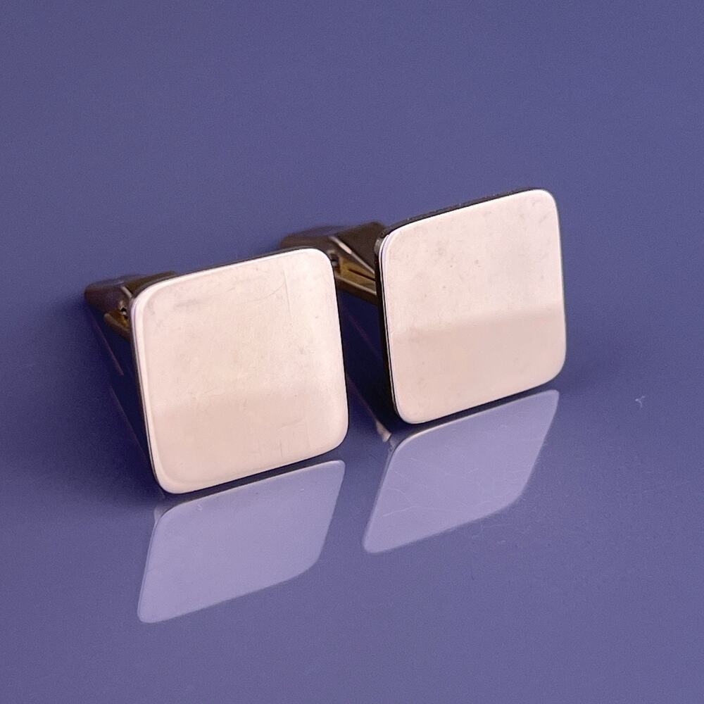 Plain Simple Square Cufflinks Gold Tone Polished Finish Formal Vintage